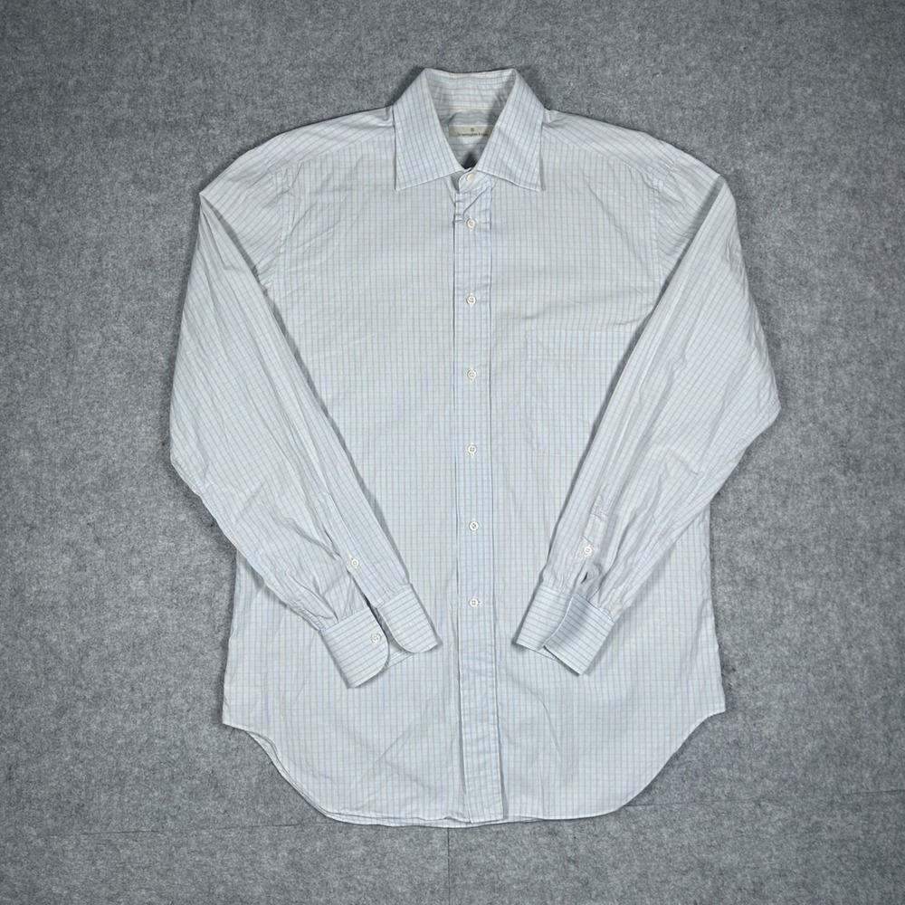 Ermenegildo Zegna button‎ down Shirt Mens 39 15.5 Large Light Blue Plaid Luxury